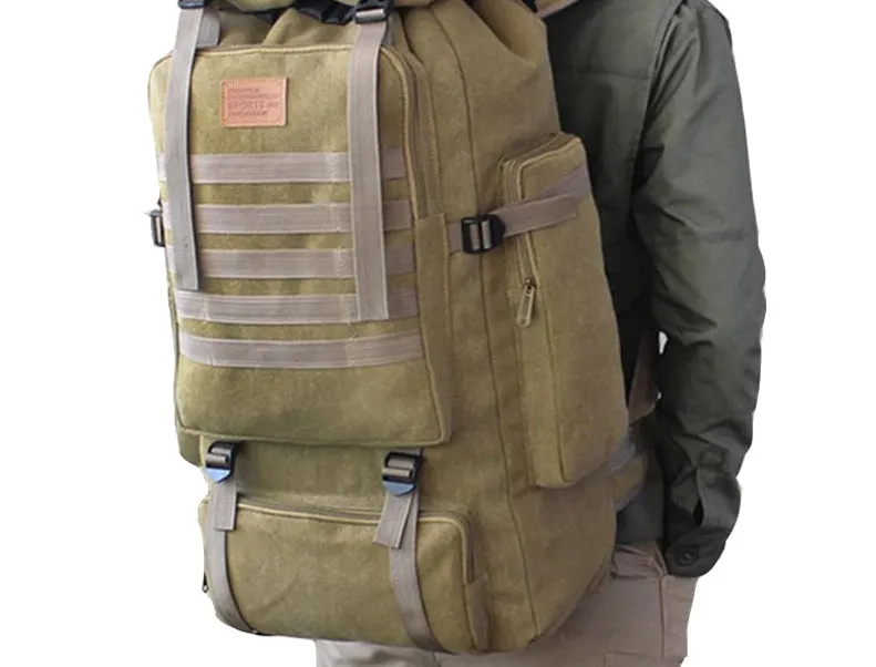 60L Large Military Molle Canvas Backpack