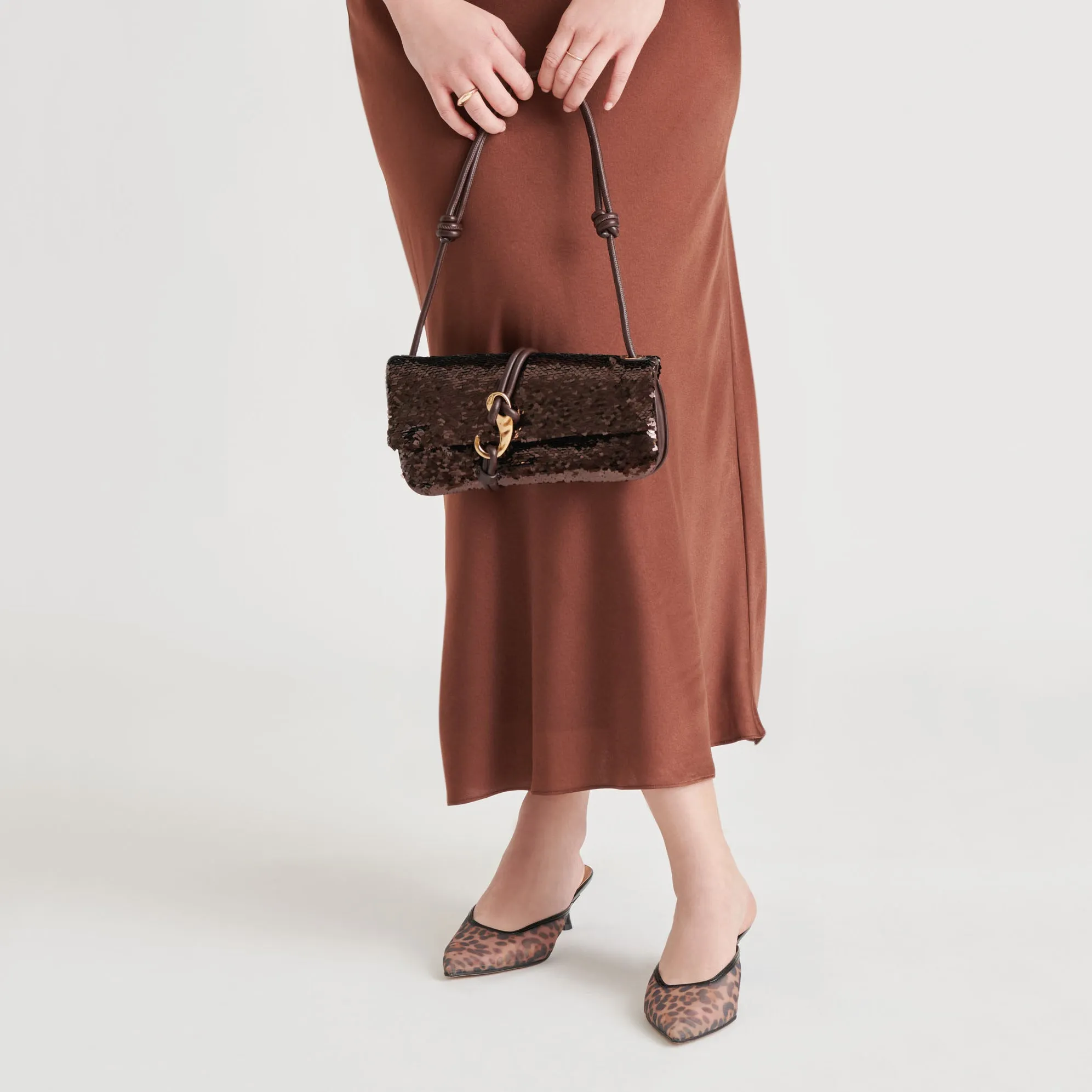 ALICE SHOULDER BAG BROWN SEQUIN STELLA