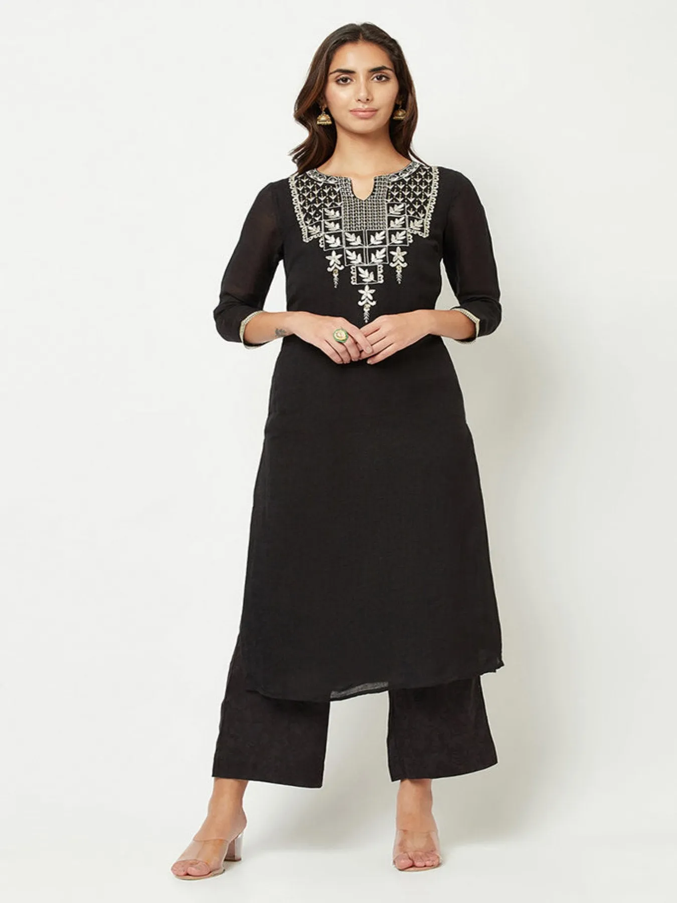 Black Embroidered Kurta Set