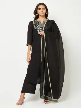 Black Embroidered Kurta Set