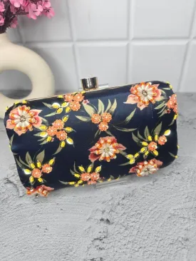 Black Floral Creeper Box Clutch