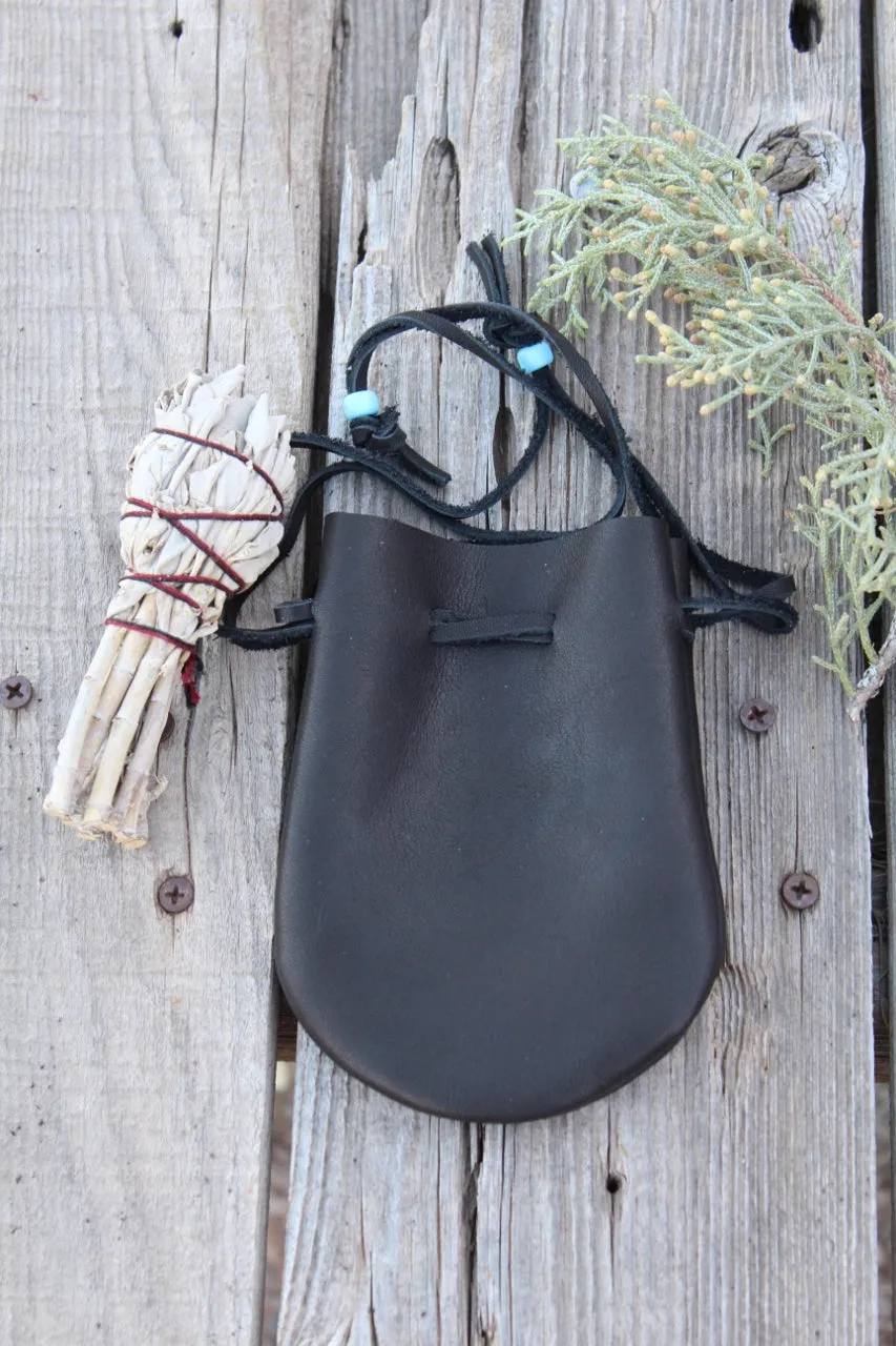 Black medicine bag, drawstring amulet pouch