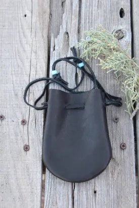 Black medicine bag, drawstring amulet pouch