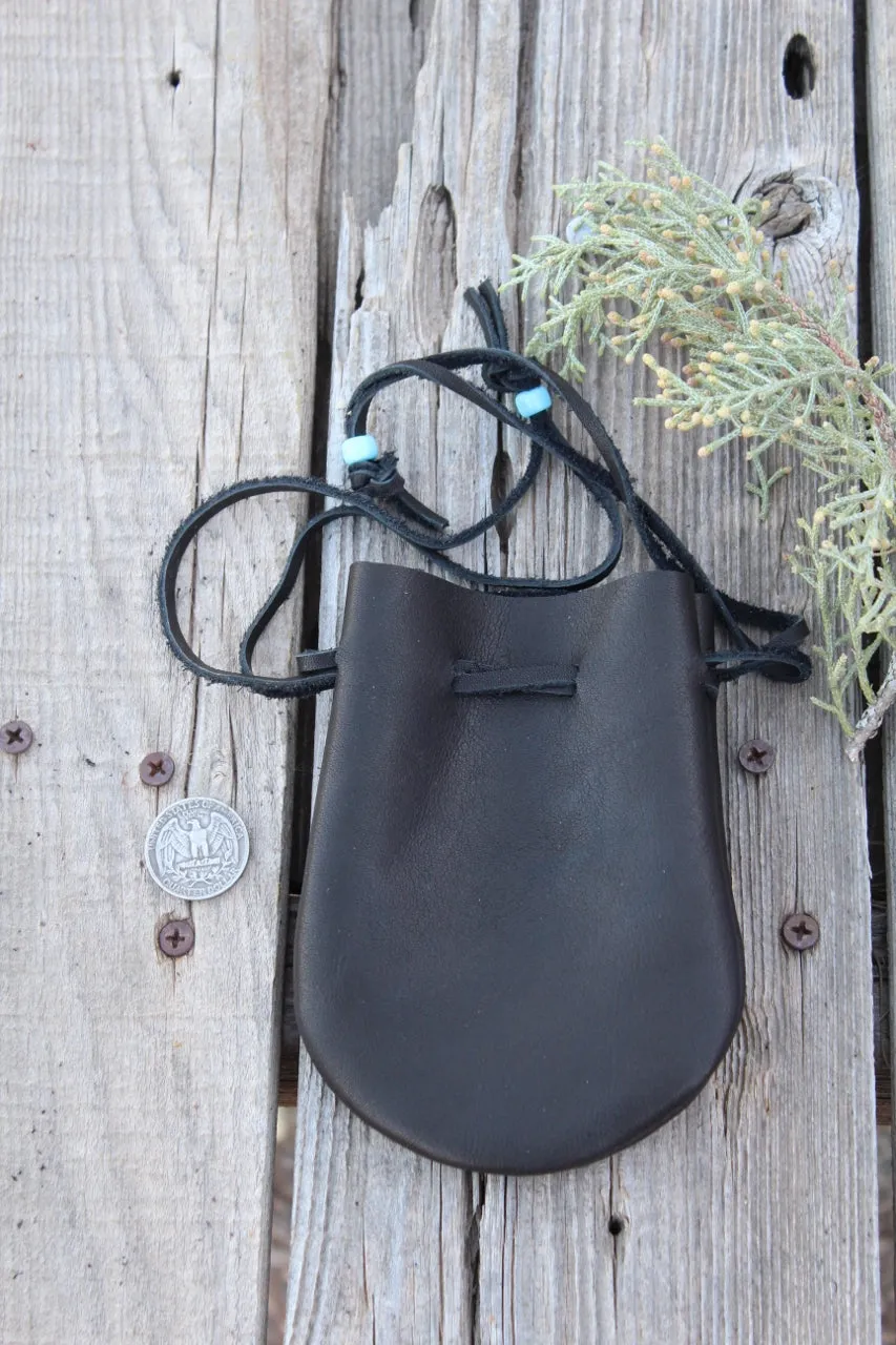 Black medicine bag, drawstring amulet pouch