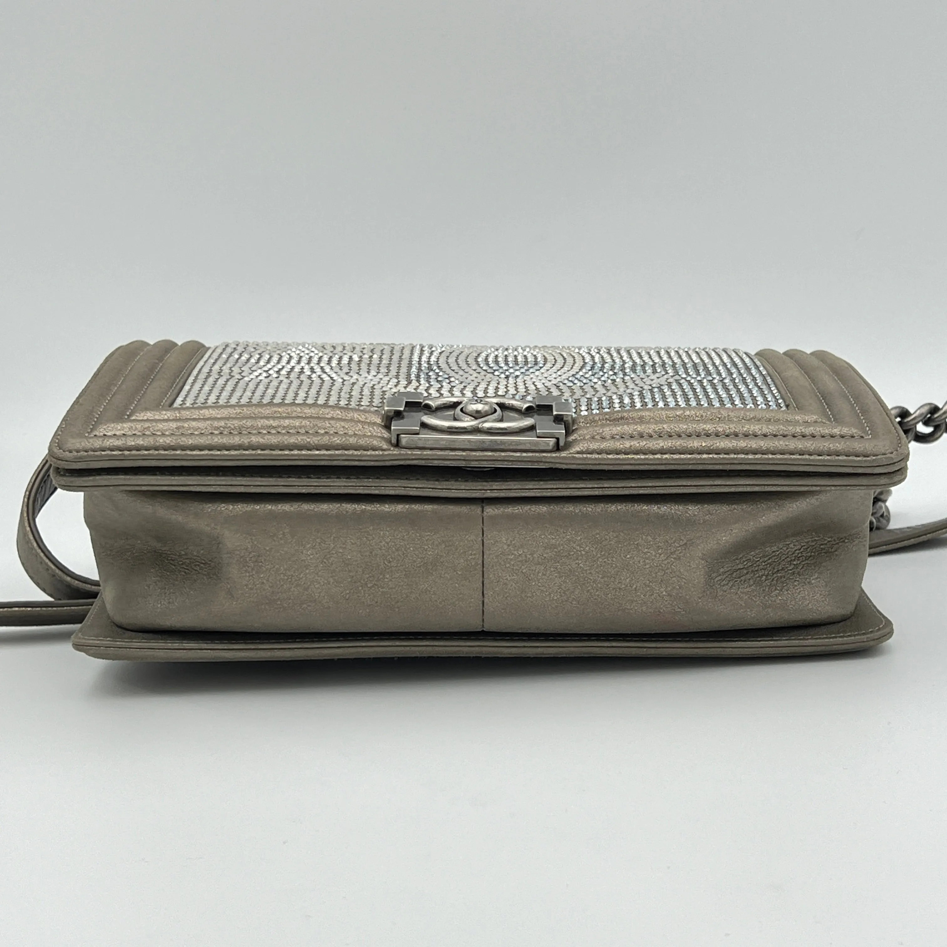 Boy Medium Grey Crossbody Bag in Calfskin, Ruthenium hardware