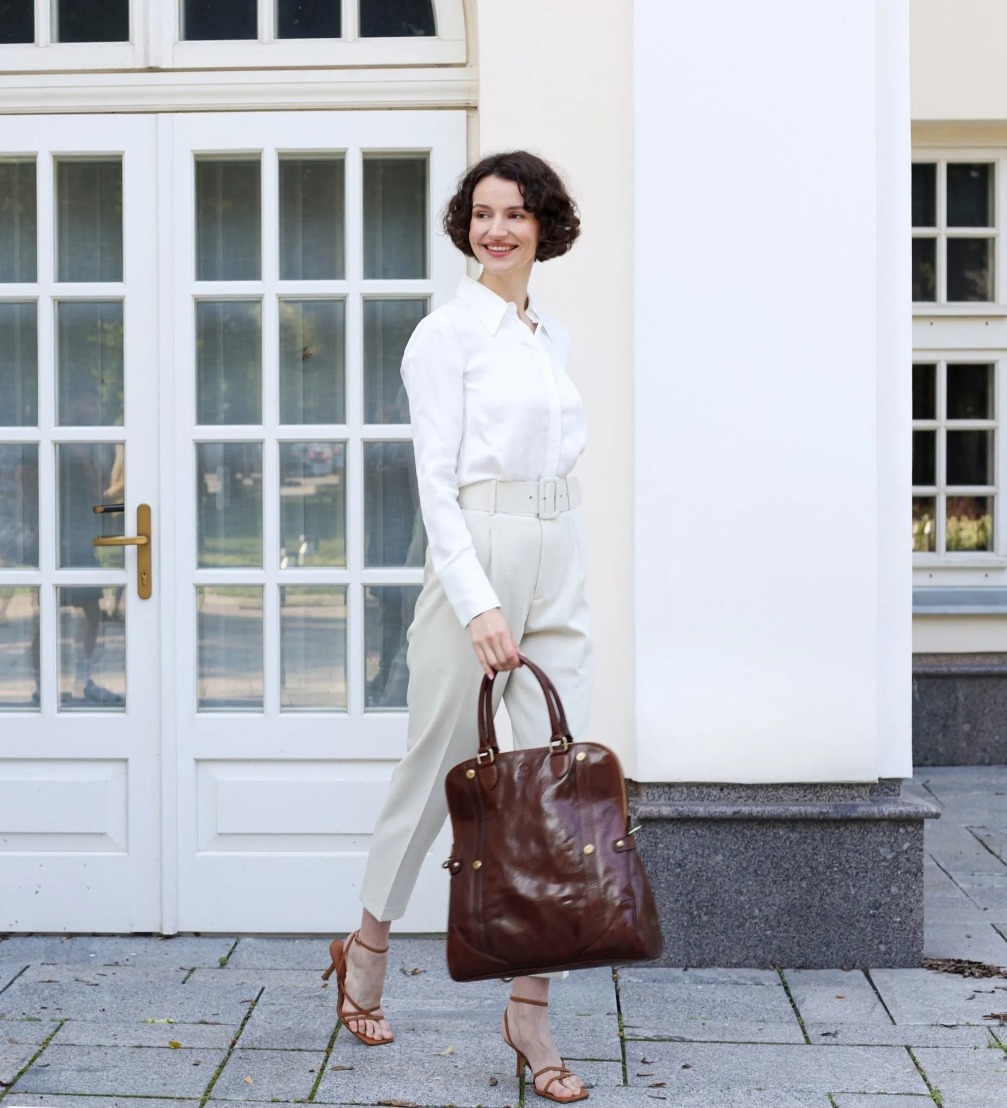 Brown Womens Leather Backpack Tote Bag - Charlotte's Web