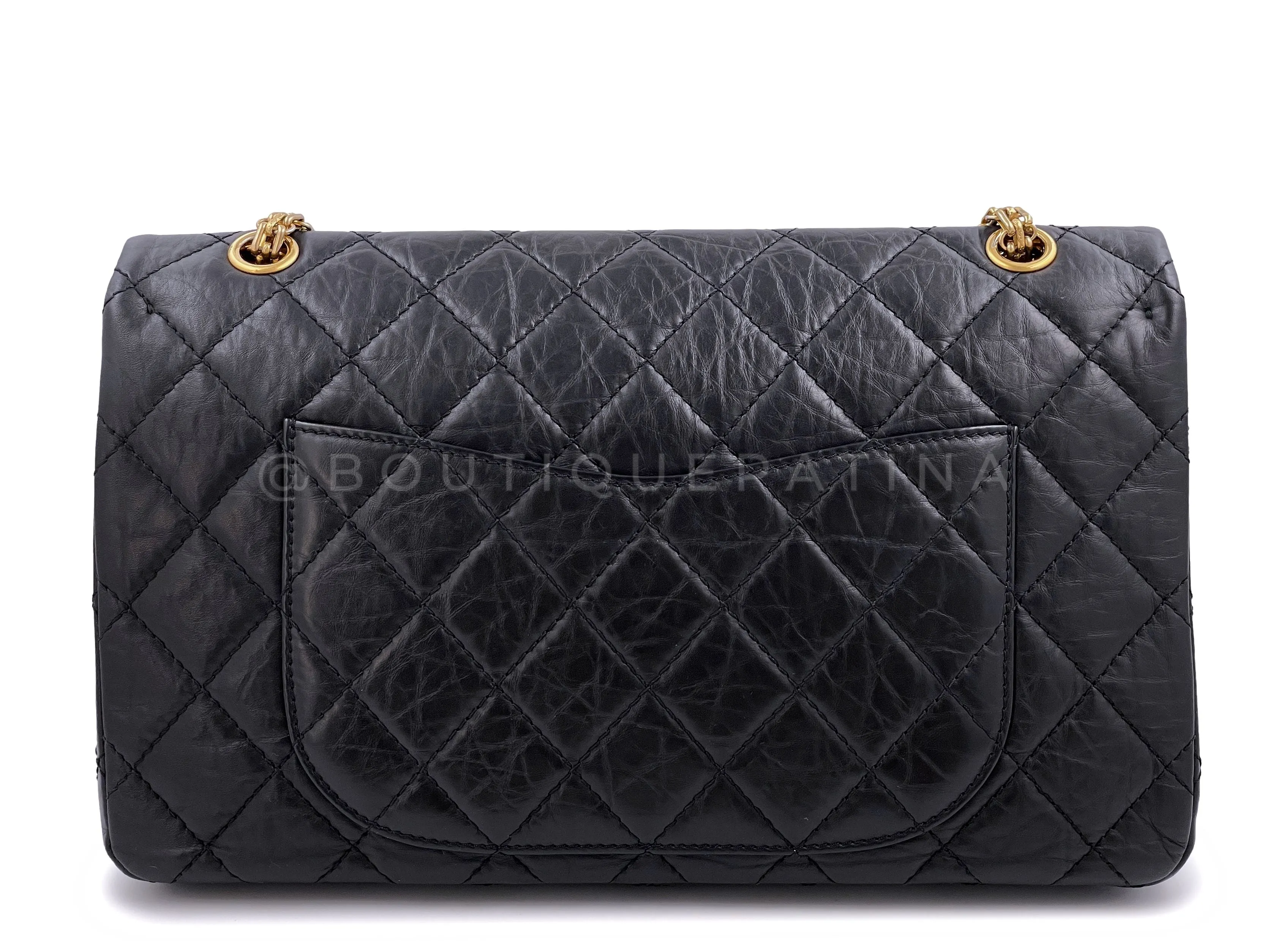 Chanel 2009 Black Aged Calfskin Reissue Large 227 2.55 Flap Bag GHW