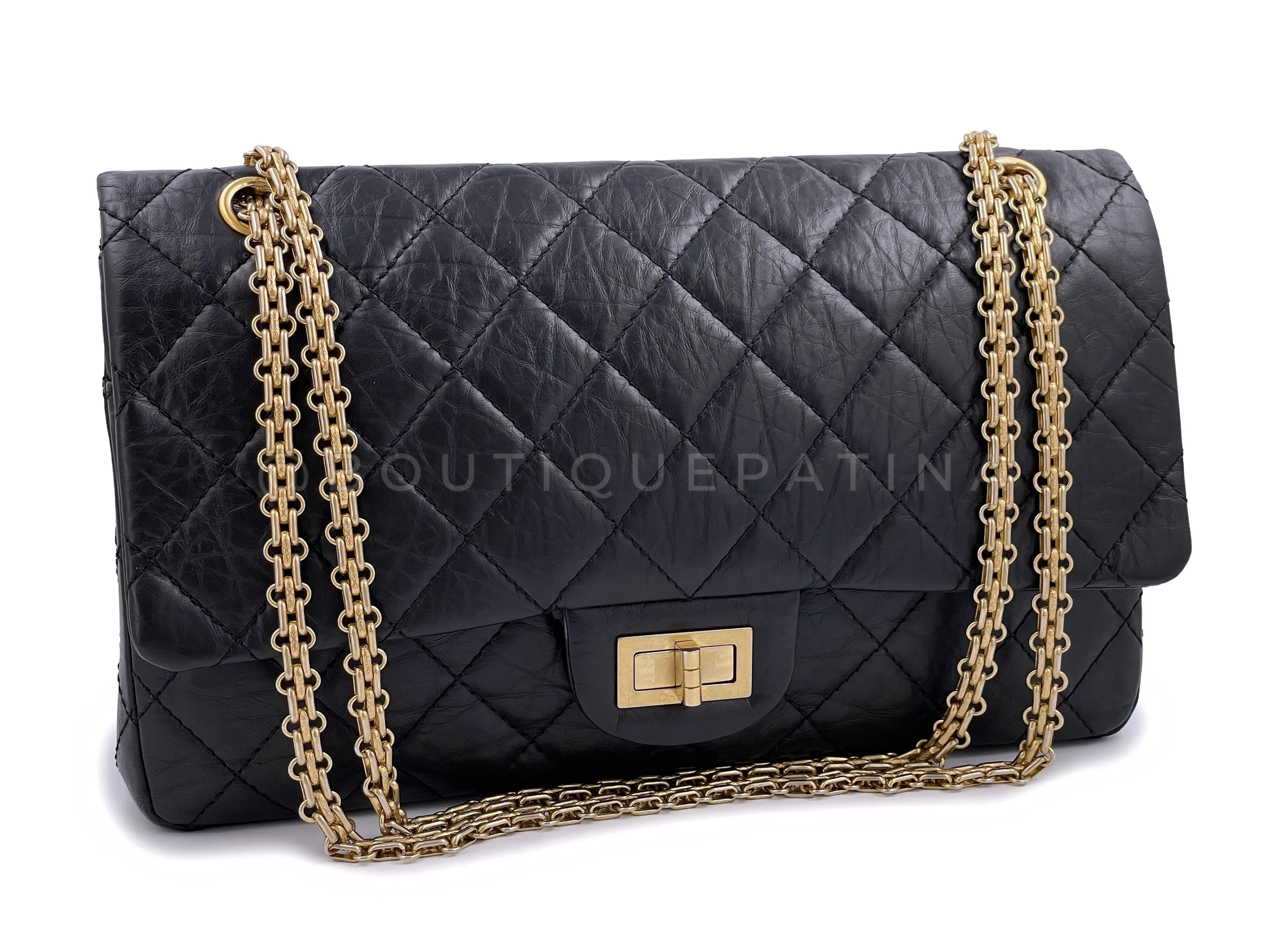 Chanel 2009 Black Aged Calfskin Reissue Large 227 2.55 Flap Bag GHW