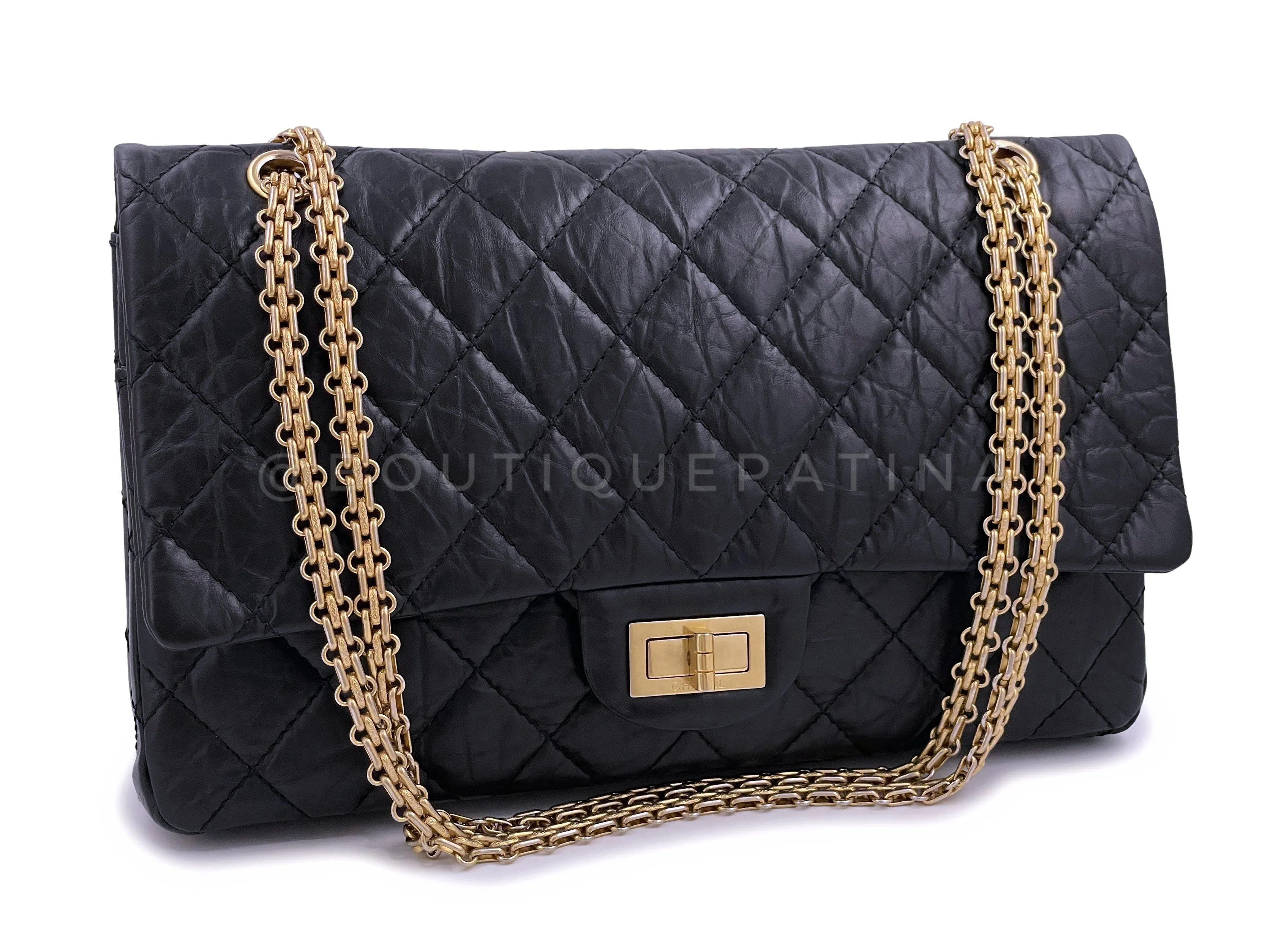 Chanel Black Aged Calfskin Reissue Large 227 2.55 Flap Bag GHW