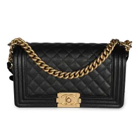 Chanel Black Caviar Quilted Medium Boy Bag