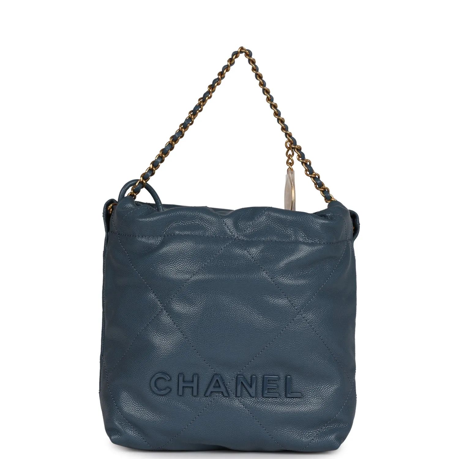 Chanel Mini 22 Bag Blue Pebbled Calfskin Gold Hardware