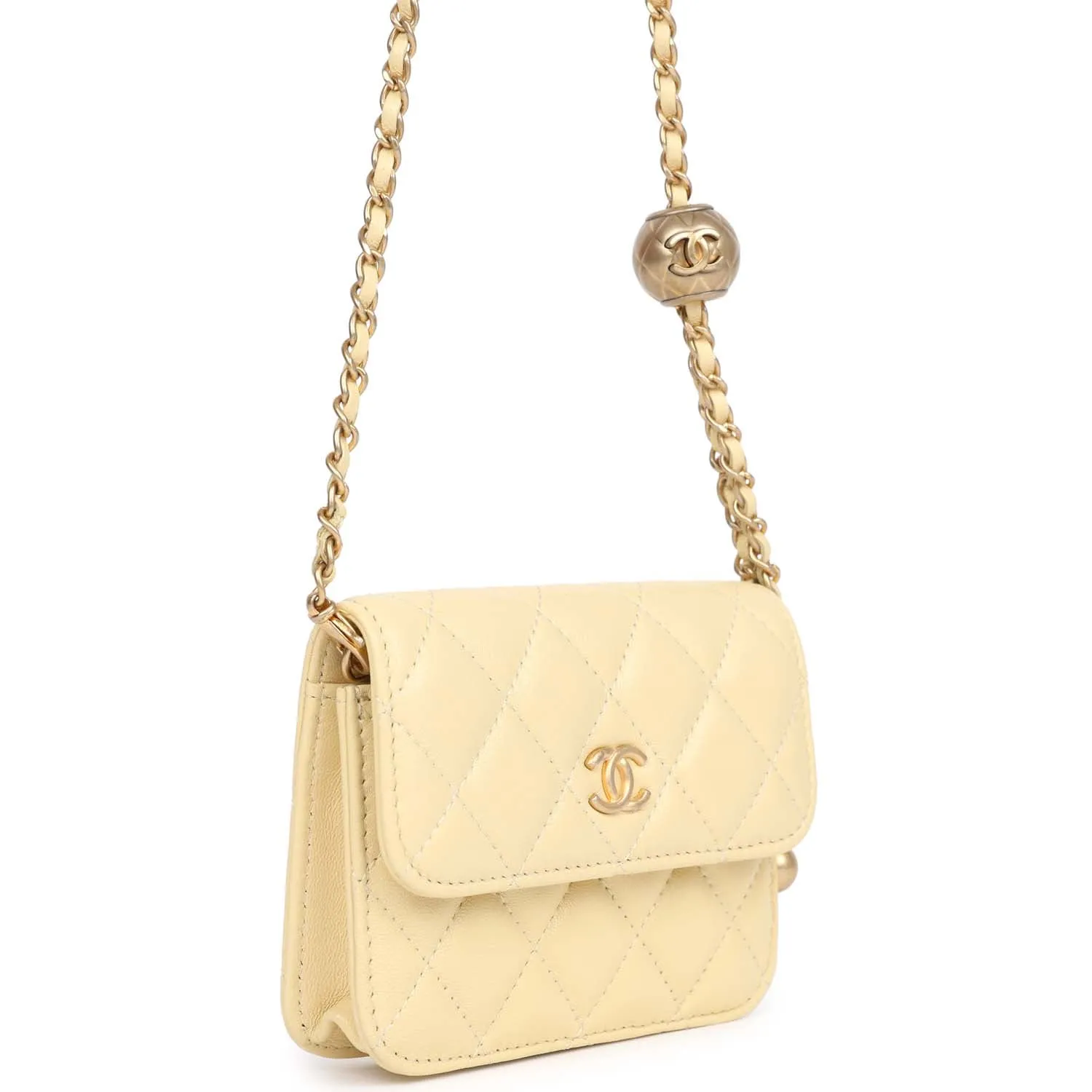 Chanel Mini Pearl Crush Belt Bag Light Yellow Lambskin Aged Gold Hardware