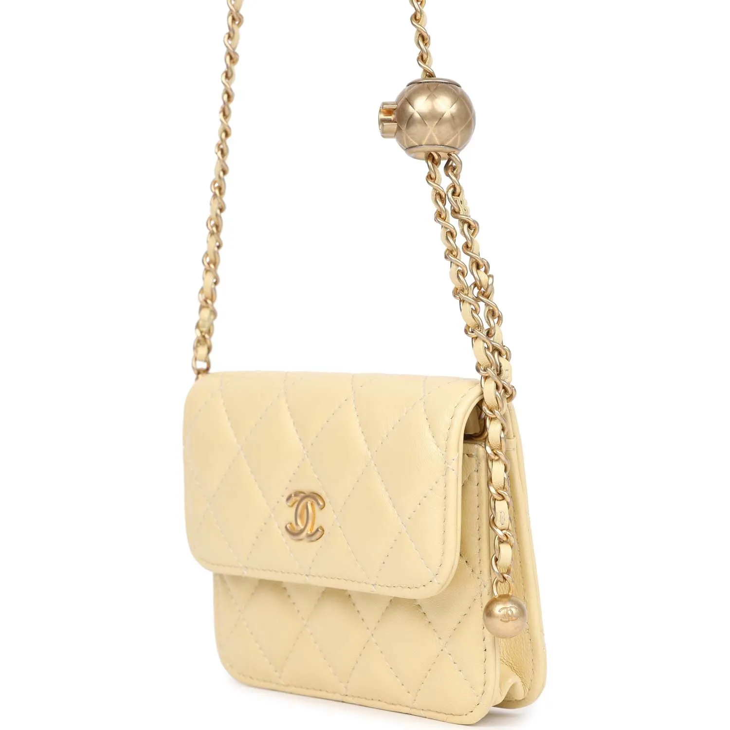 Chanel Mini Pearl Crush Belt Bag Light Yellow Lambskin Aged Gold Hardware