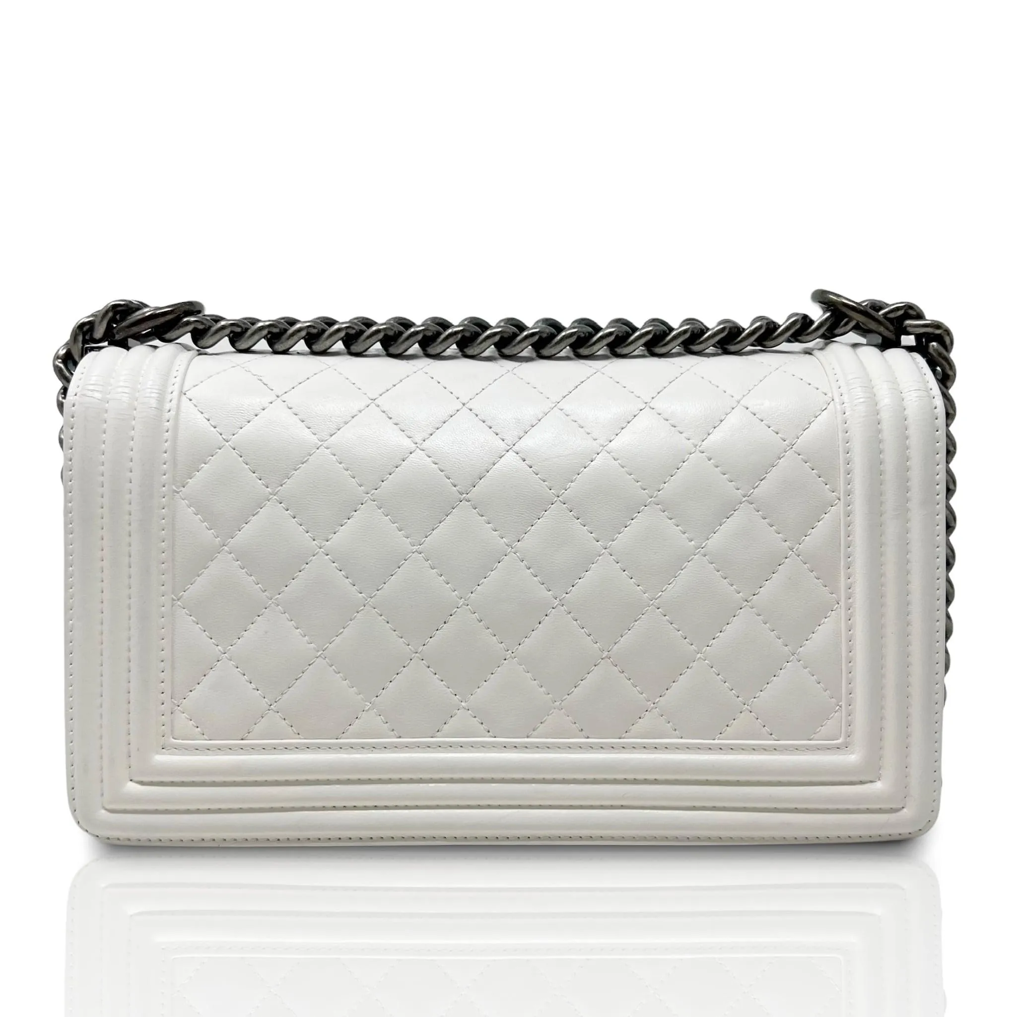 Chanel White Calfskin Medium Old Boy Bag