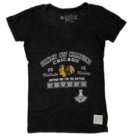 Chicago Blackhawks Retro Brand WOMEN 2015 Stanley Cup Champs Banner T-Shirt