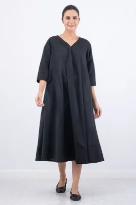 DYED COTTON SILK HEAVY VOILE WAVY V-NECK MAXI WITH SLEEVES  NEW STYLE PATTERN - dh1441-blk -