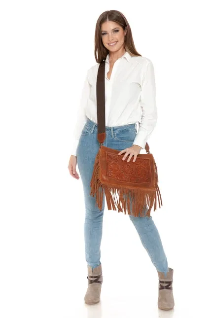 Floral Fringe Tooled Leather Bag