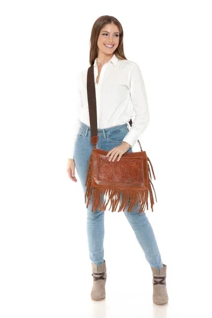 Floral Fringe Tooled Leather Bag