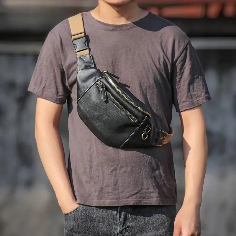 Men's Genuine Leather Chest Bag Outdoor Sports Waist Bag