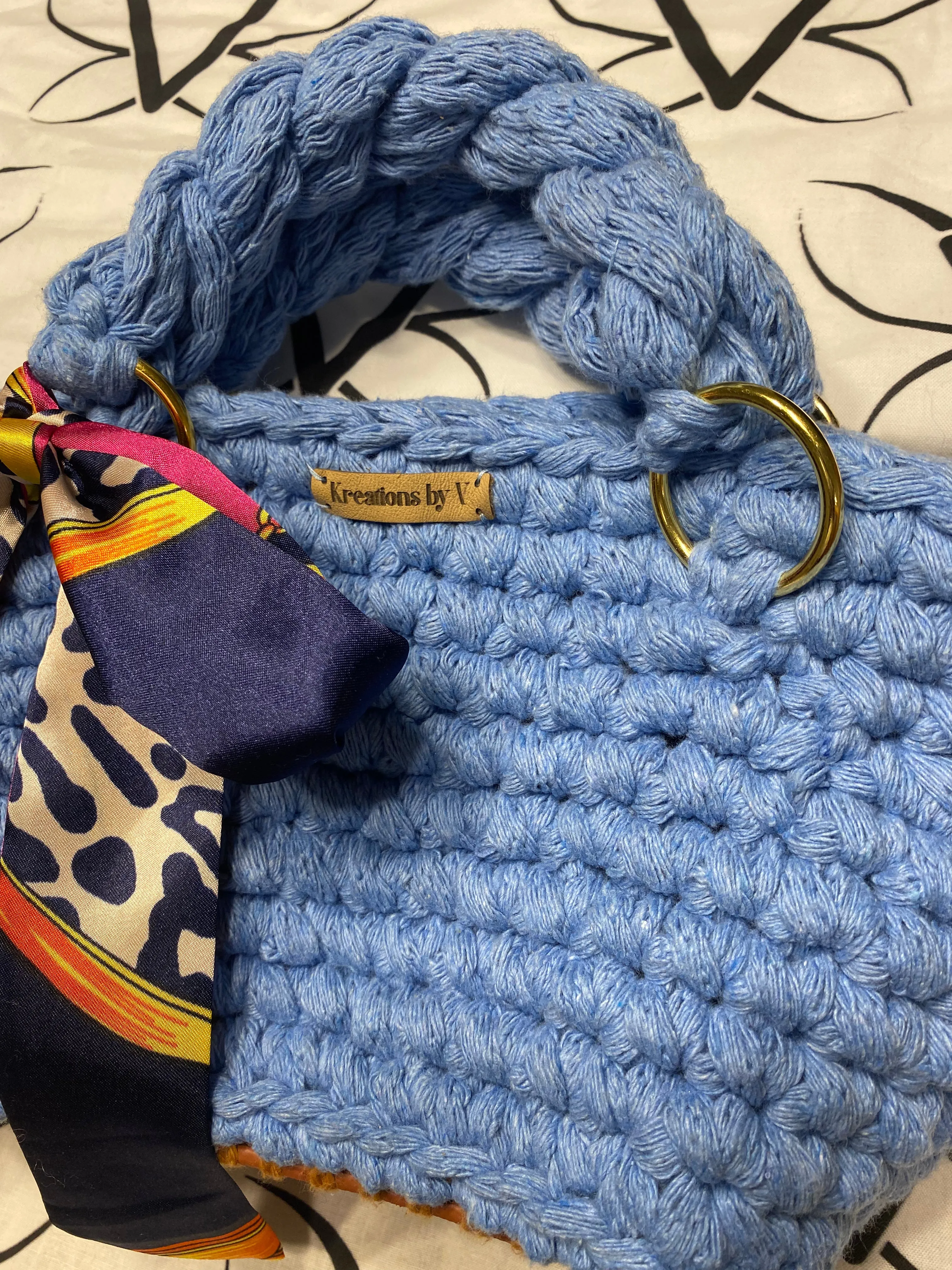 MINI tote bag, Blue, Kreations by V Luxury Crochet Handbag