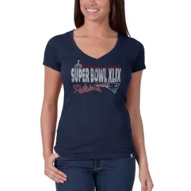 New England Patriots 47 Brand 2015 Super Bowl 49 XLIX Womens V-Neck Navy T-Shirt