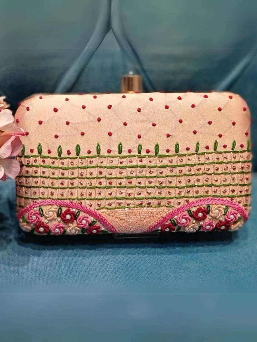 Peach Assorted Embroidered Clutch