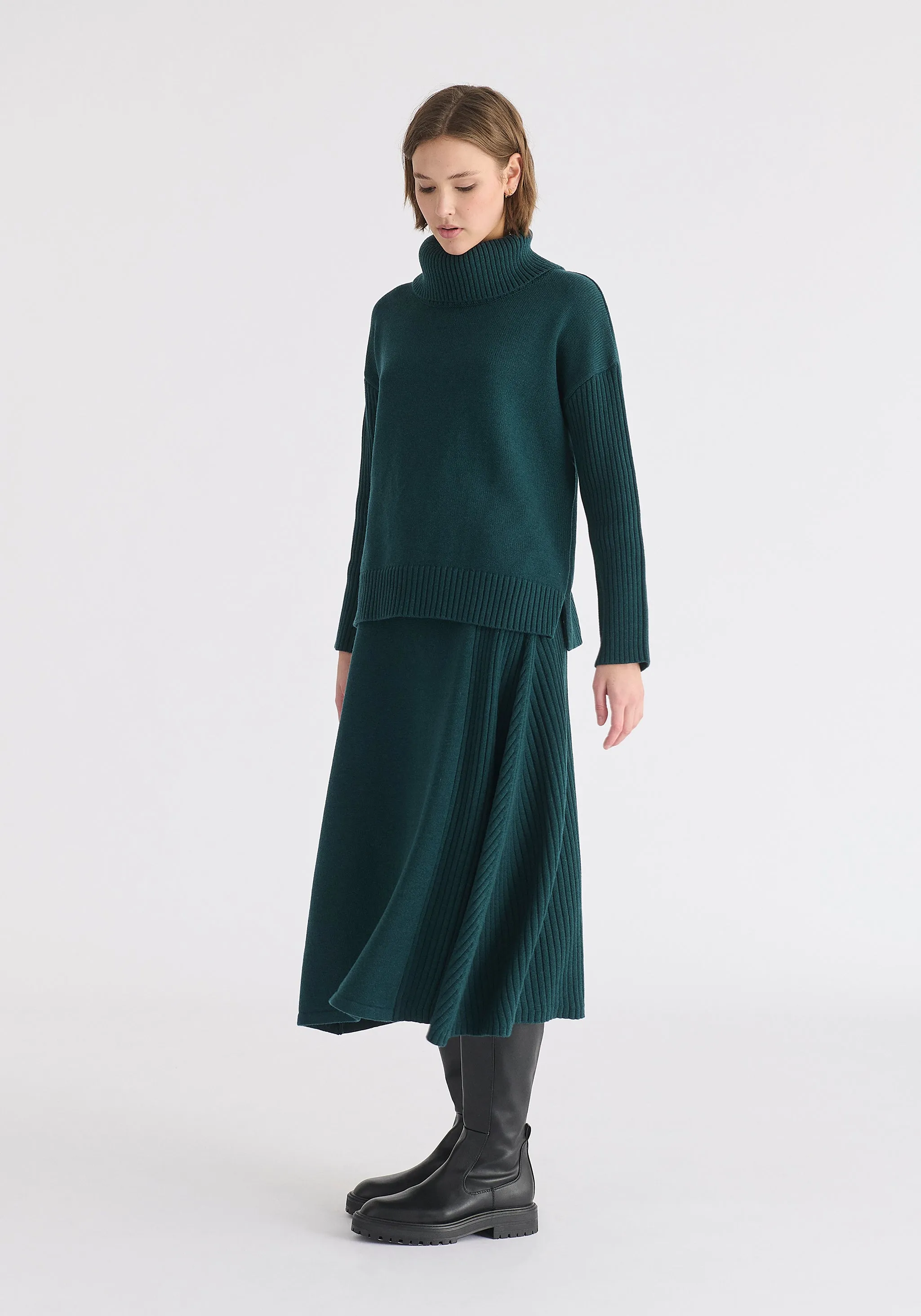 Polo Neck Jumper with Ribbed Details