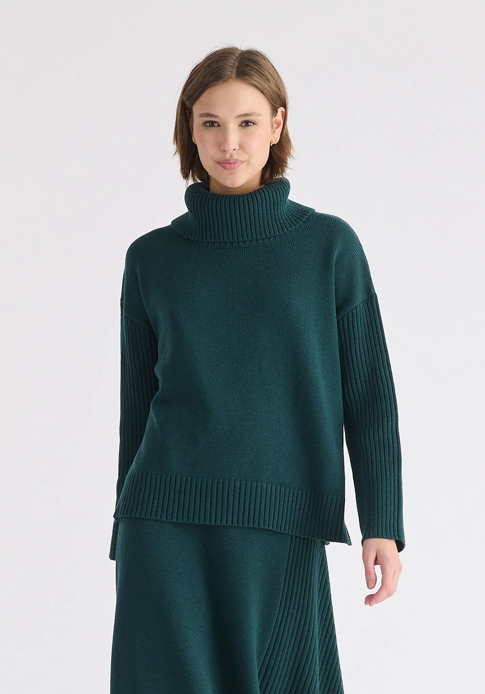 Polo Neck Jumper with Ribbed Details