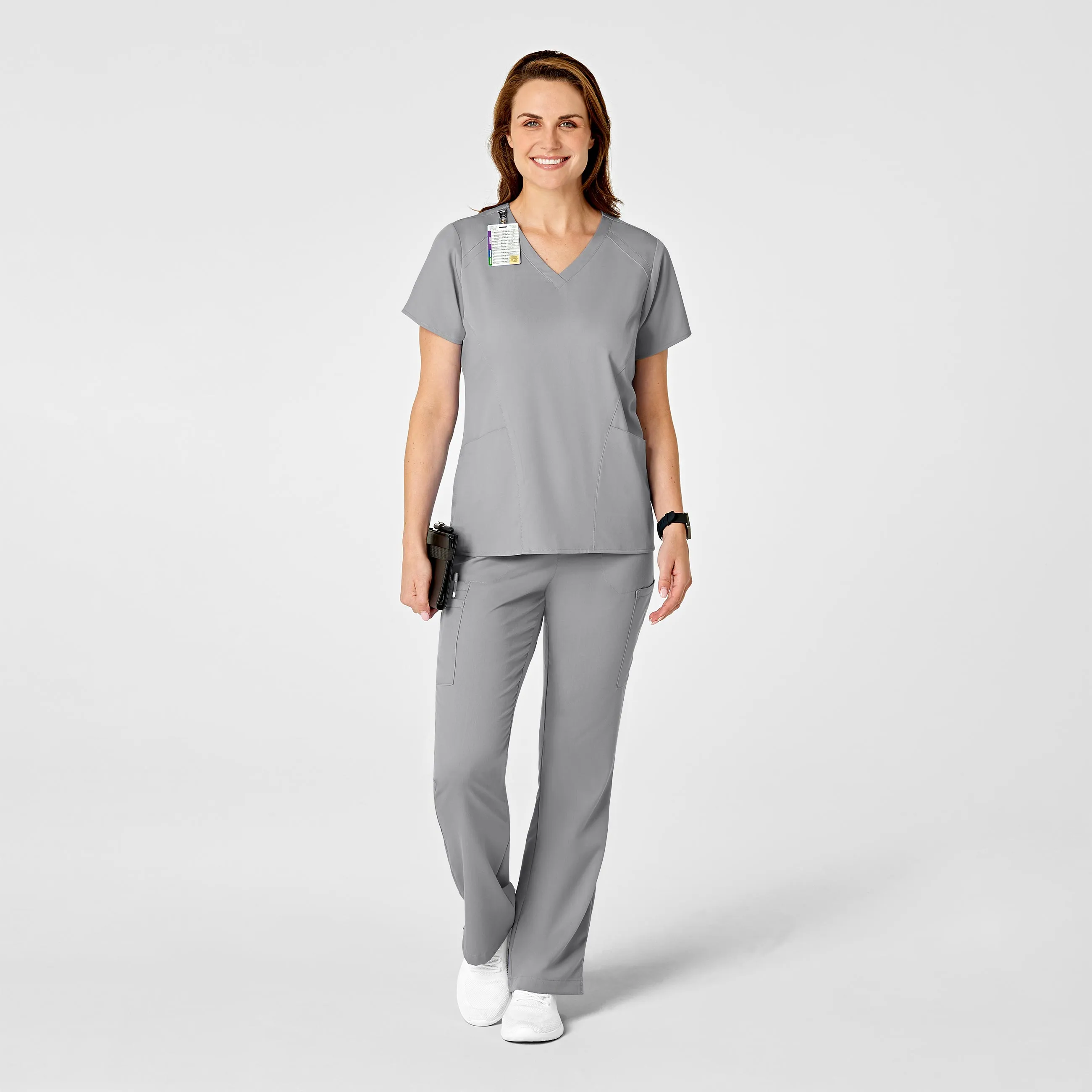 PRO Women's Four Pocket V-Neck Scrub Top - Grey