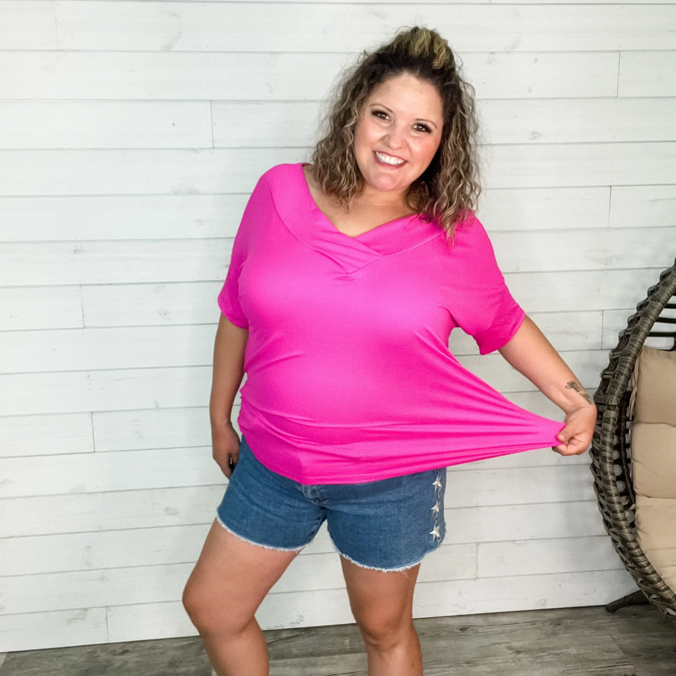 "Clark" V Neck Dolman (Fuchsia)