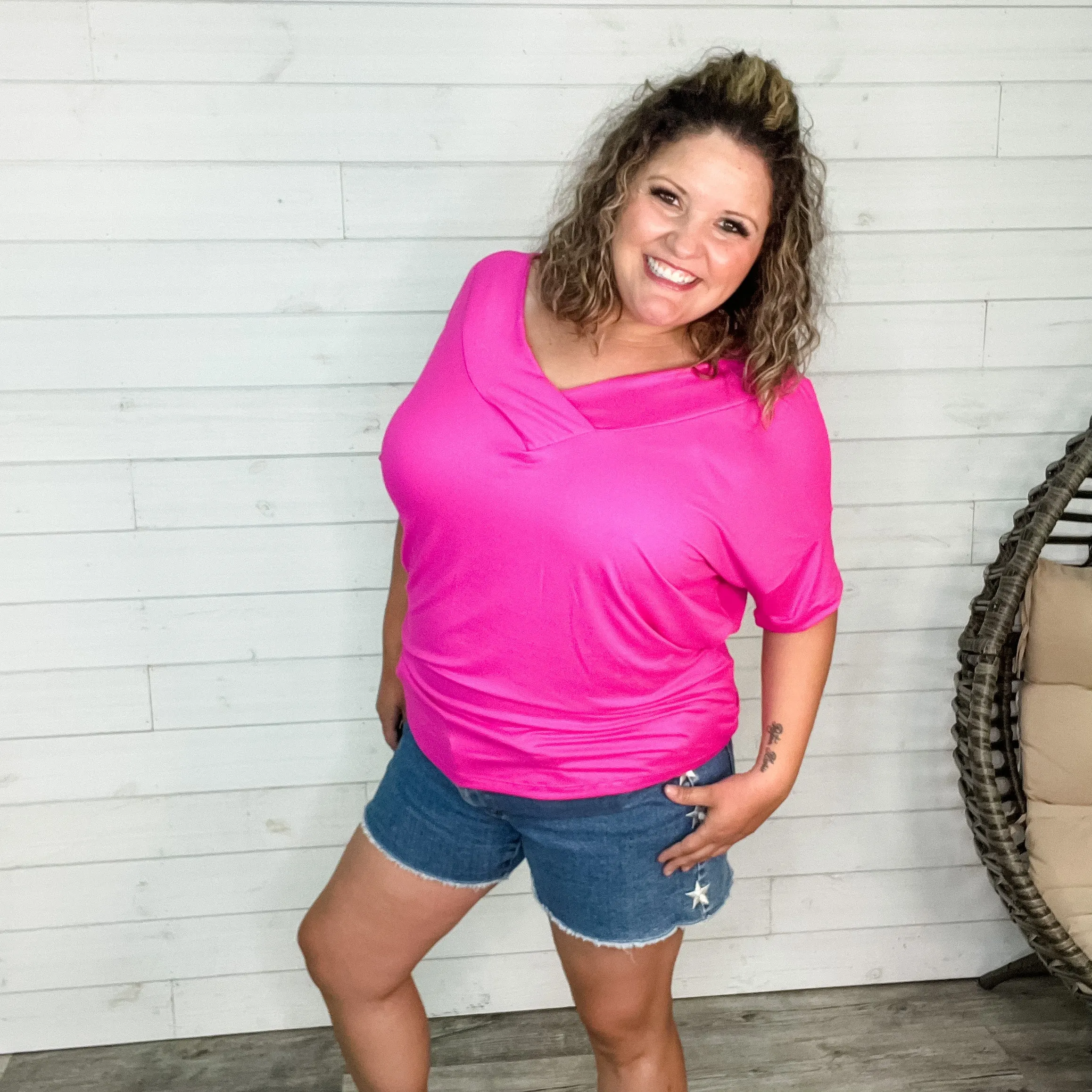 "Clark" V Neck Dolman (Fuchsia)