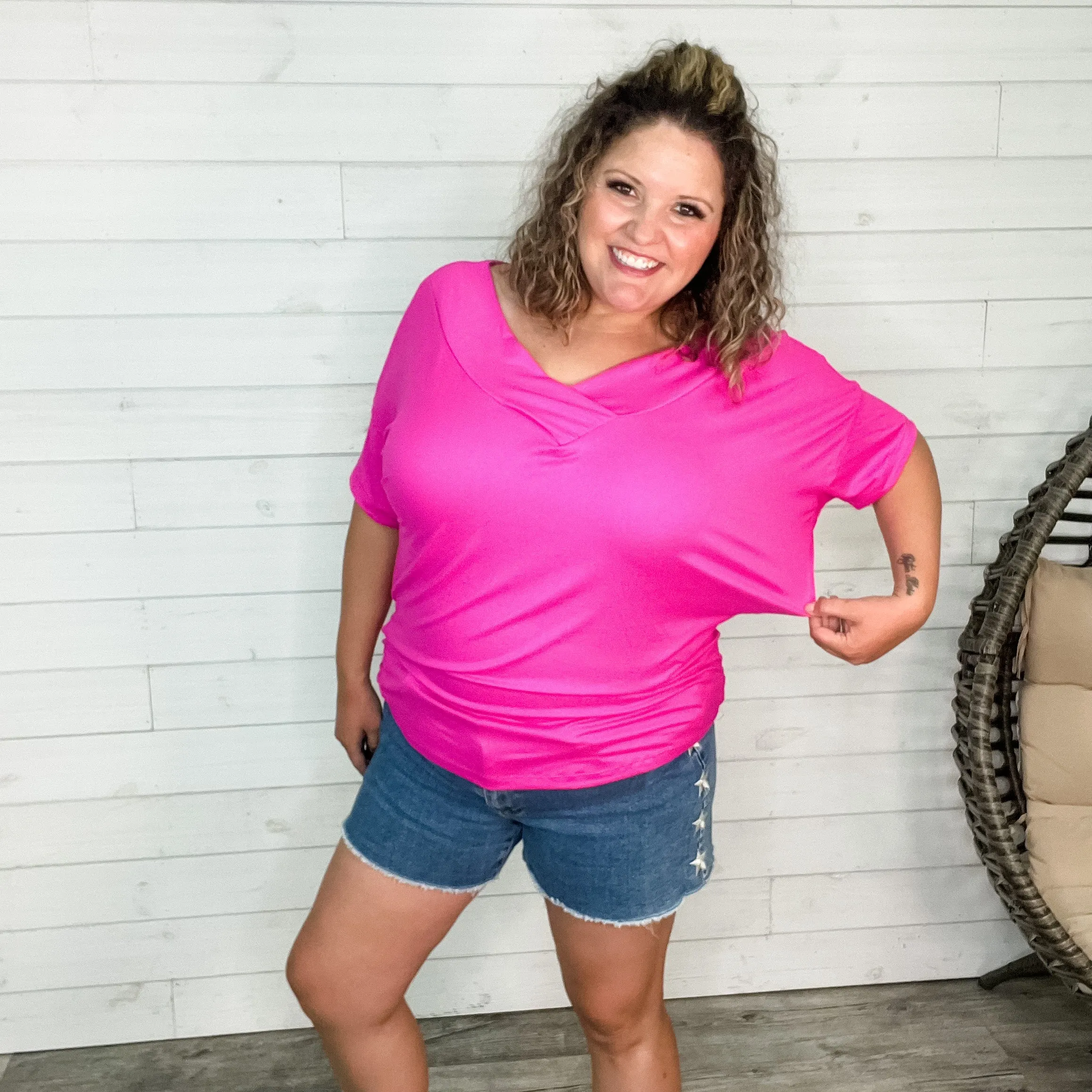 "Clark" V Neck Dolman (Fuchsia)