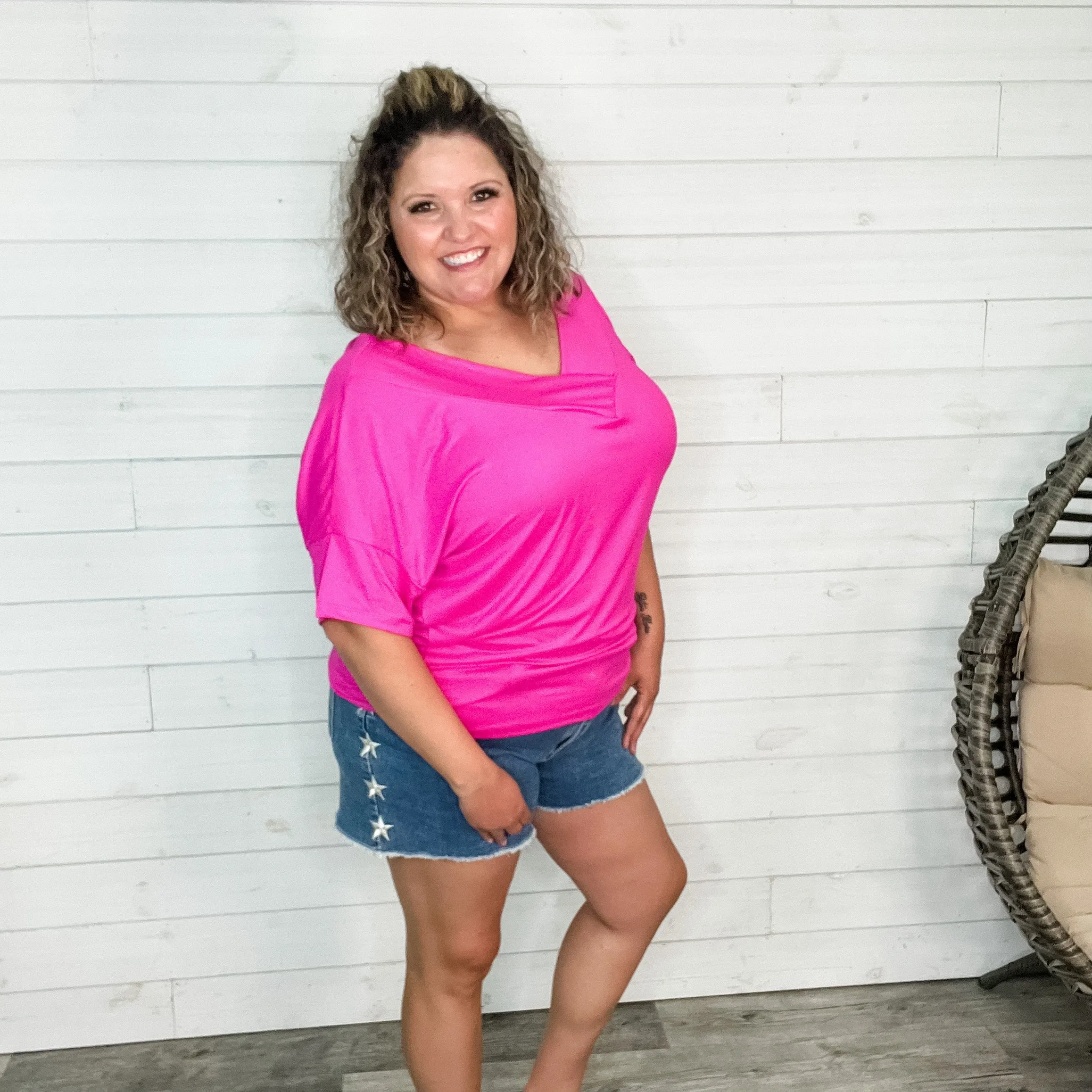 "Clark" V Neck Dolman (Fuchsia)