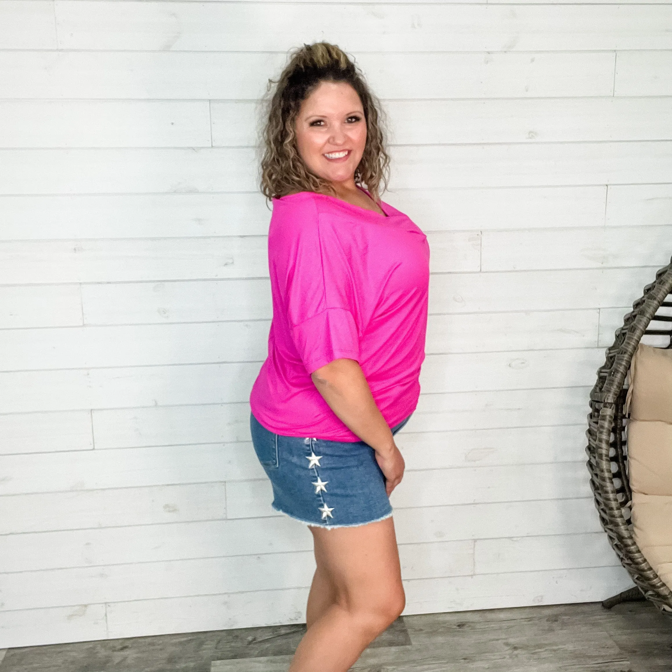 "Clark" V Neck Dolman (Fuchsia)