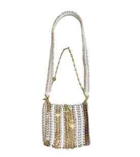 RABANNE Iconic Nano 1969 with White ad Golds Straps Bag