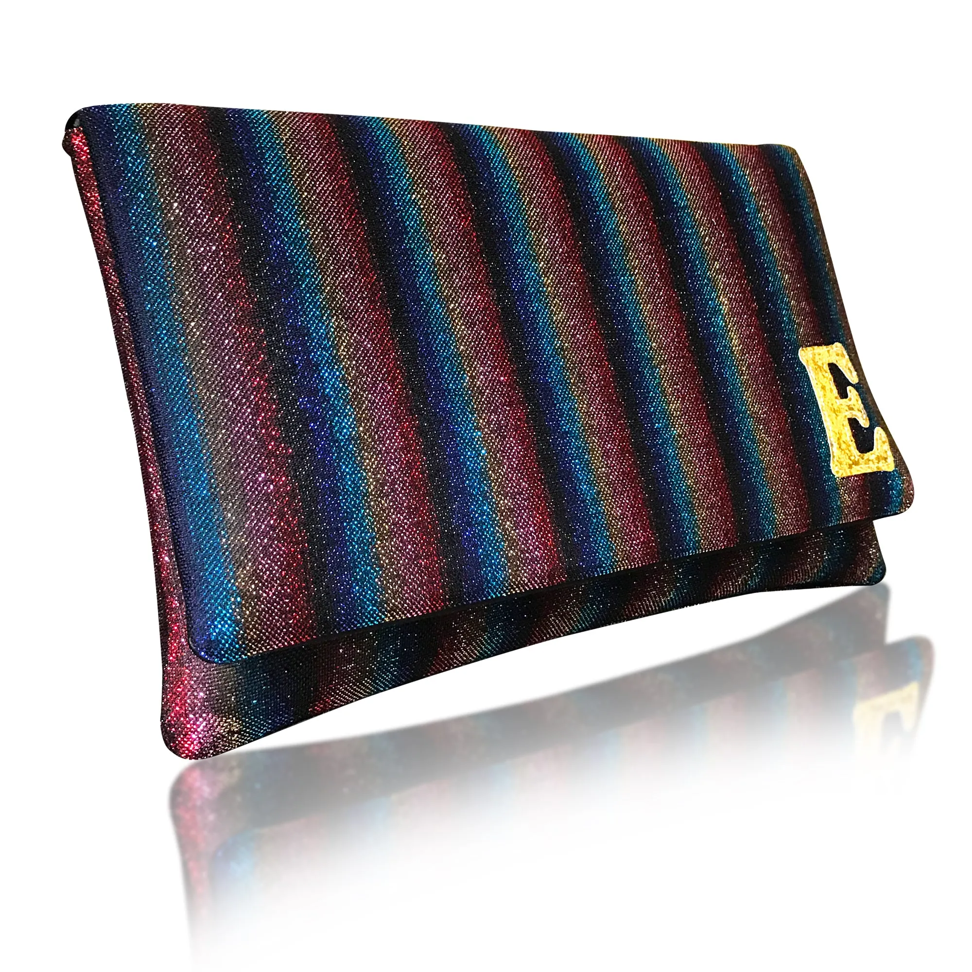 Rainbow sparkle clutch with personalised initial