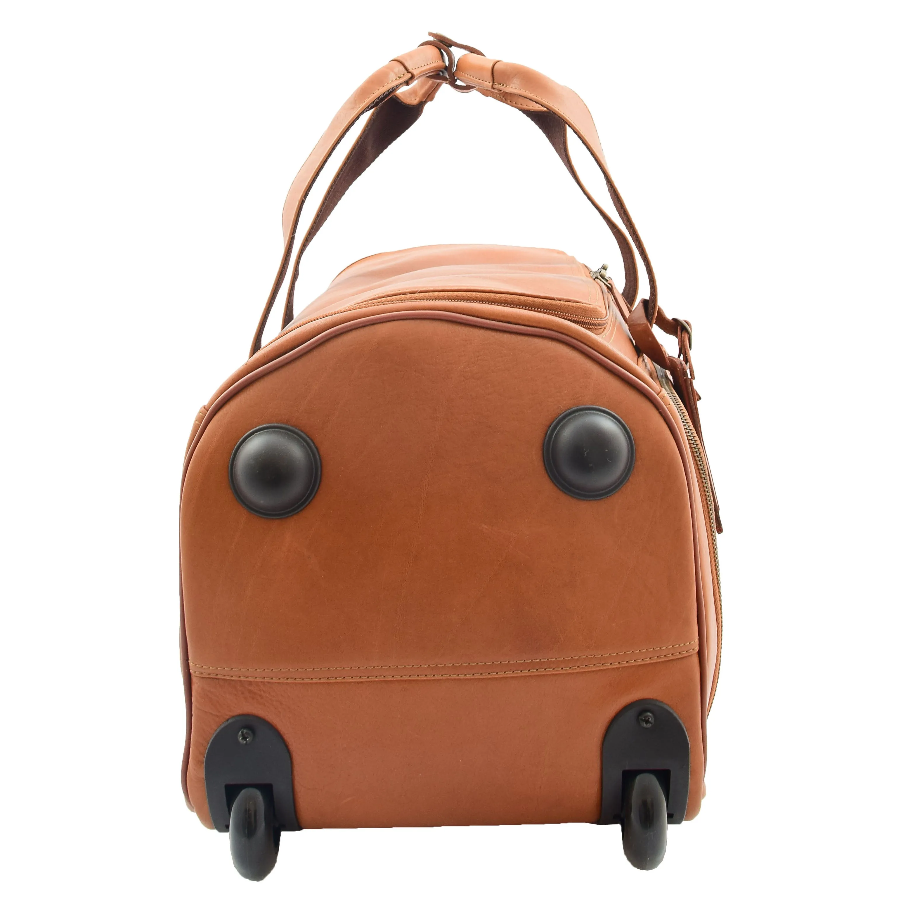 Real Leather Wheeled Holdall Duffle Bag Combrew Tan