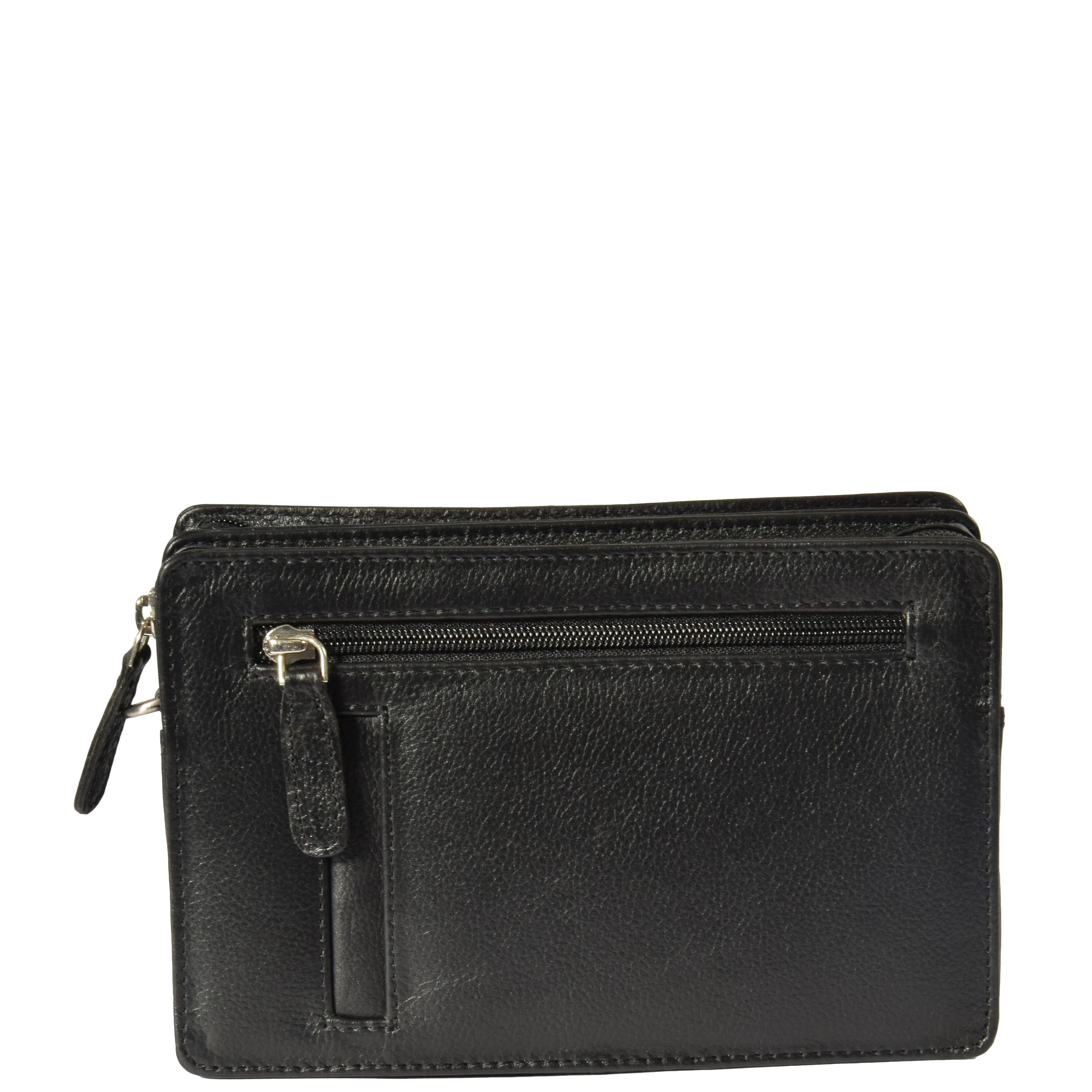 Real Leather Wrist Bag Clutch Travel Organiser Black A210