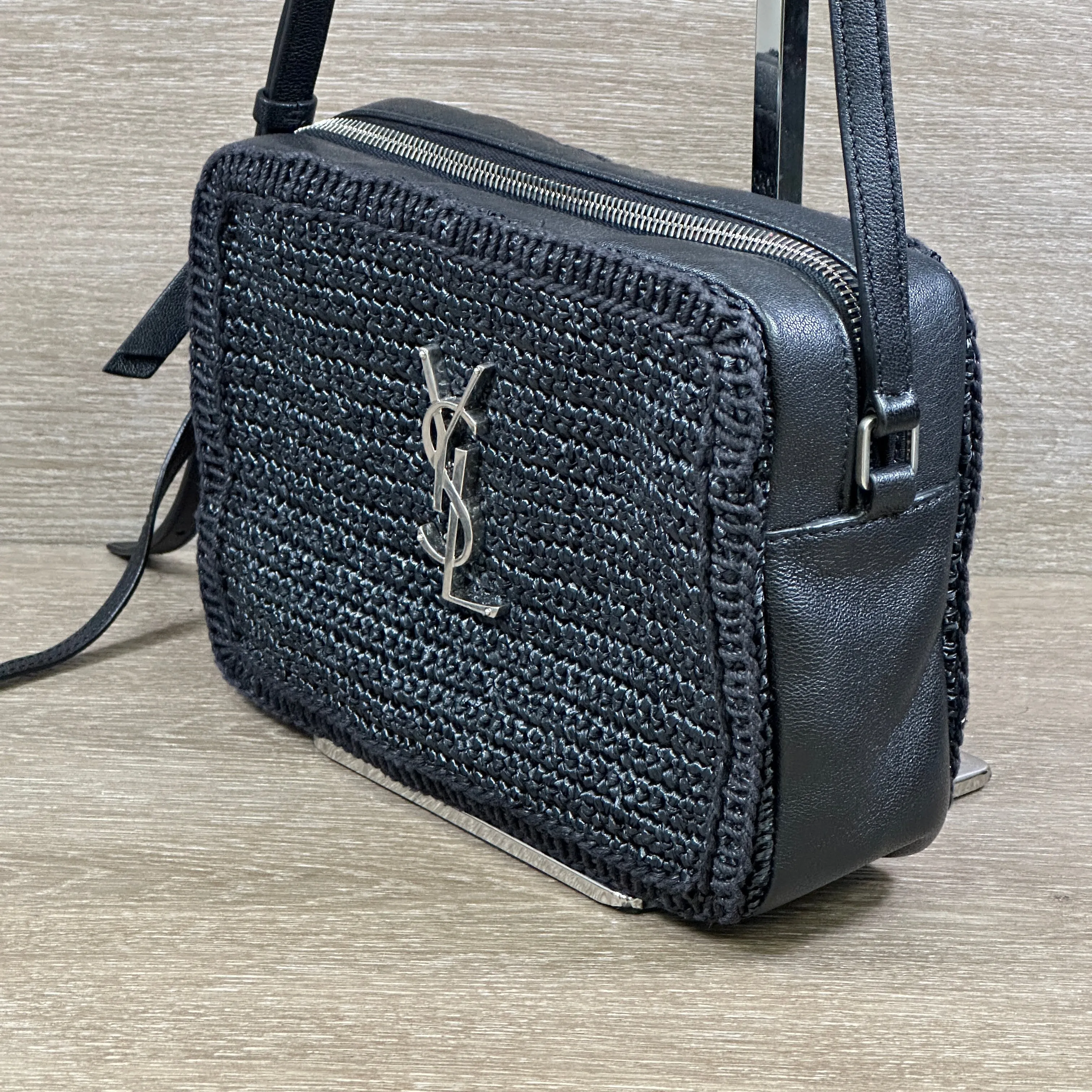 Saint Laurent Raffia Lou Camera Bag - Woven Black