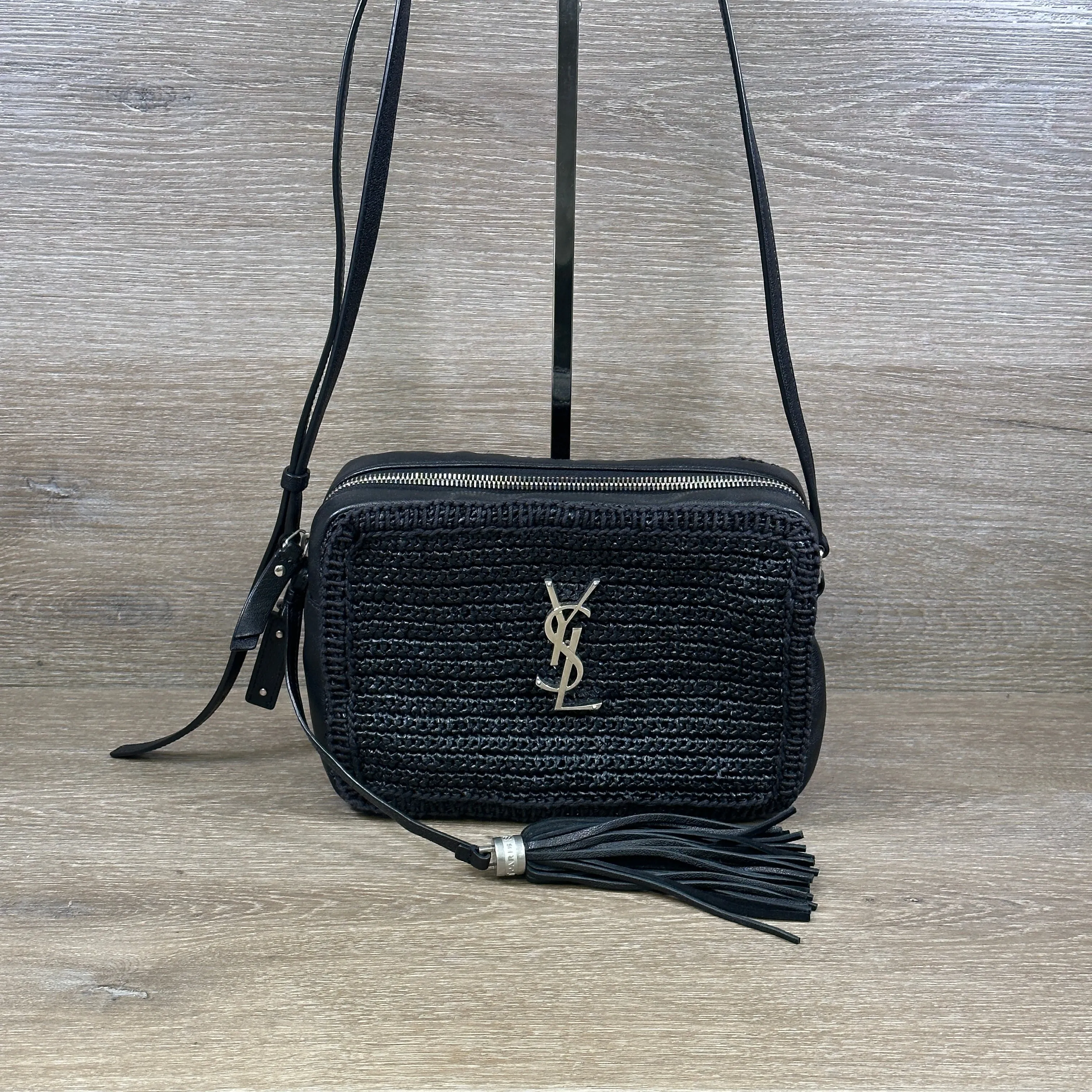 Saint Laurent Raffia Lou Camera Bag - Woven Black