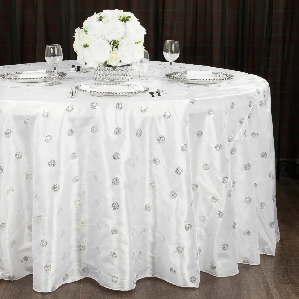 Sequin Embroidery Taffeta 120" Round Tablecloth - White