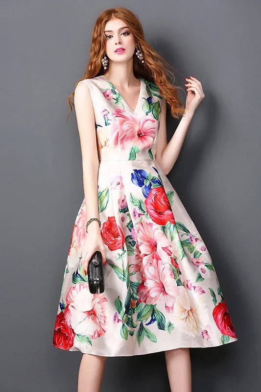 V Neck Floral Dress