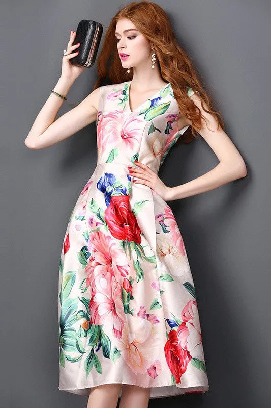 V Neck Floral Dress