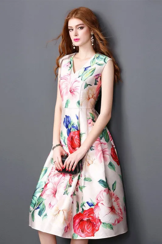 V Neck Floral Dress