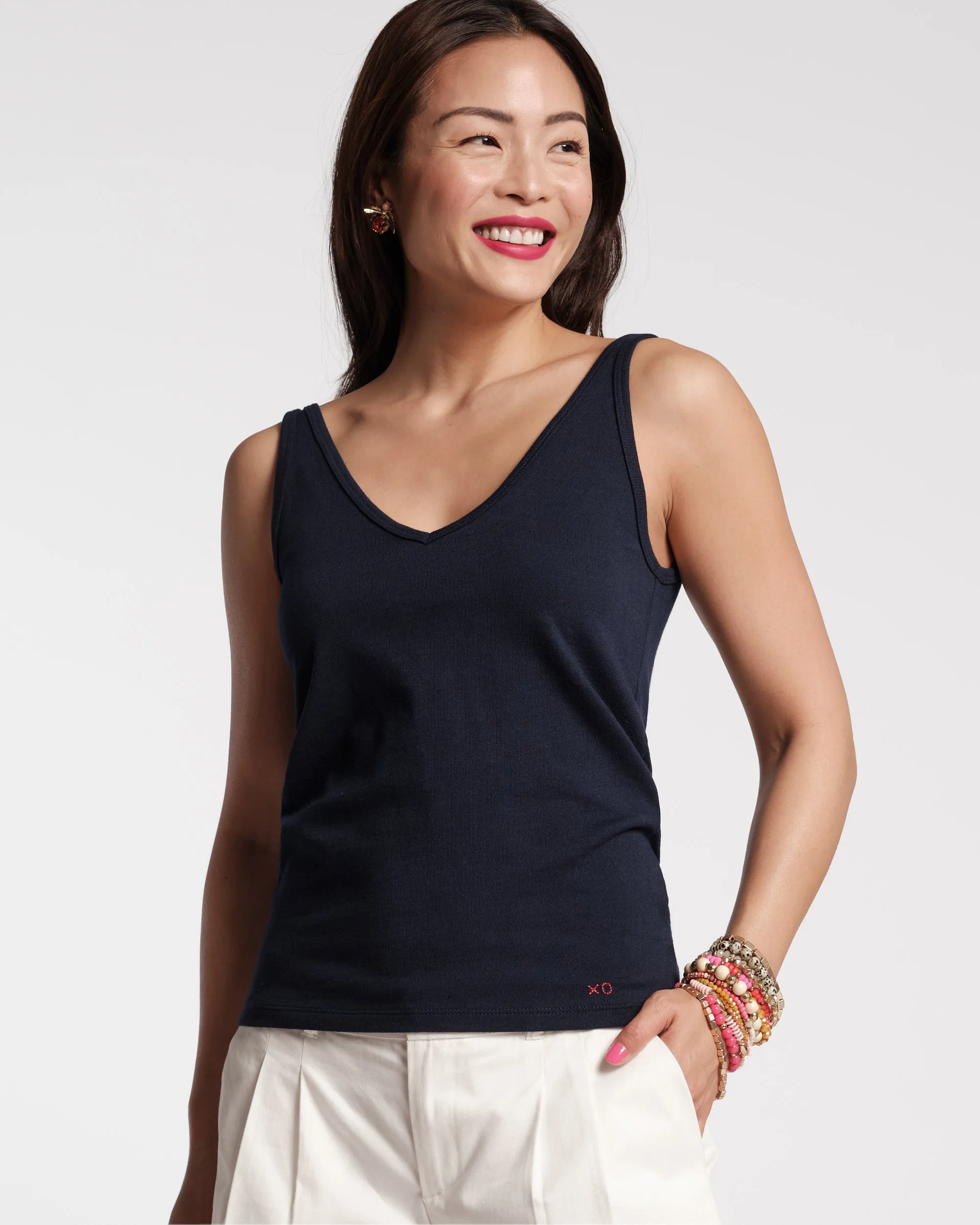 V-Neck Pima Tank Navy