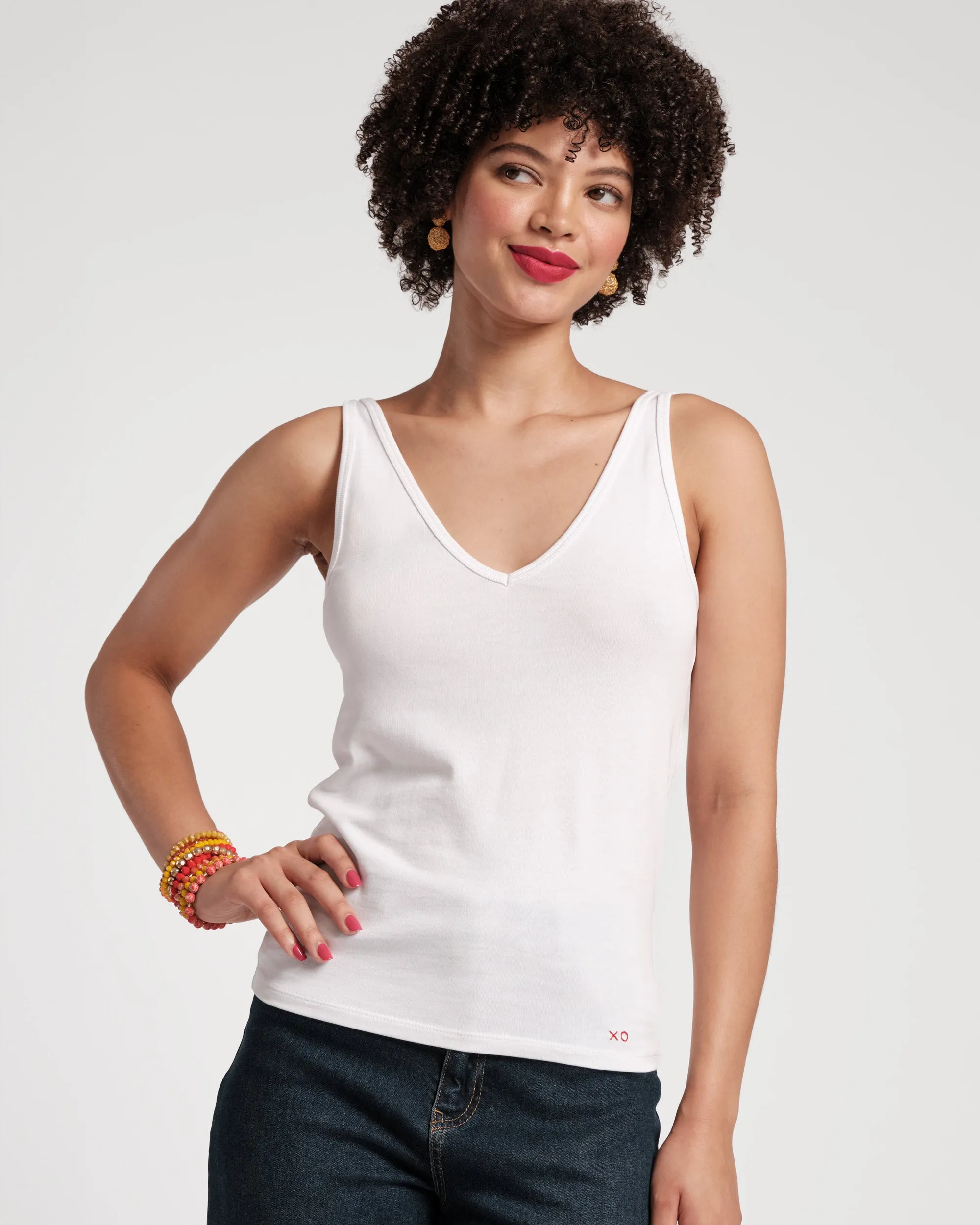 V-Neck Pima Tank White