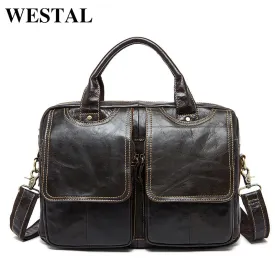 WESTAL  Rustic Men's Genuine Leather Laptop Messenger Bag for Business or Travel