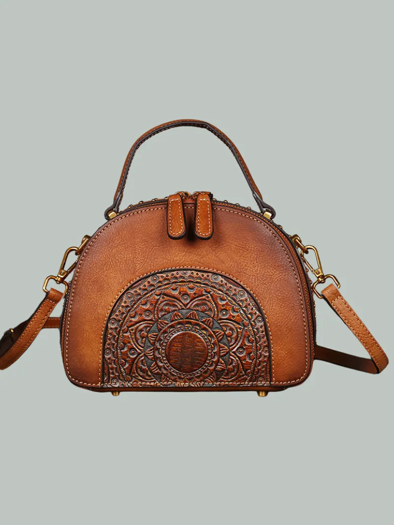 Women's Ethnic Style Leather Round Shape Bag