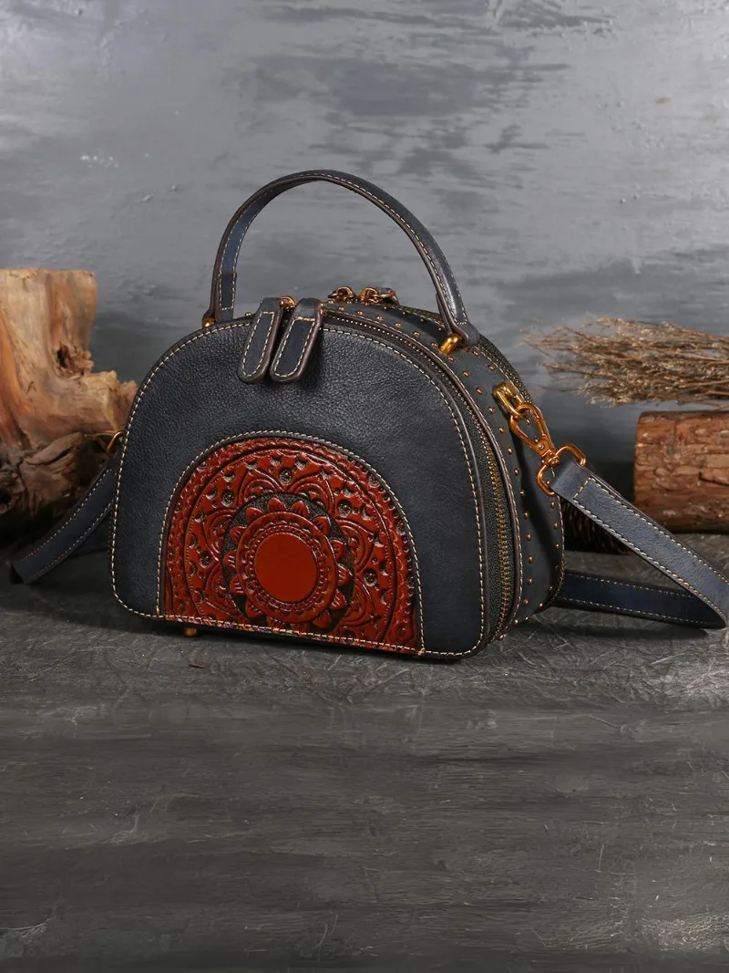 Women's Ethnic Style Leather Round Shape Bag