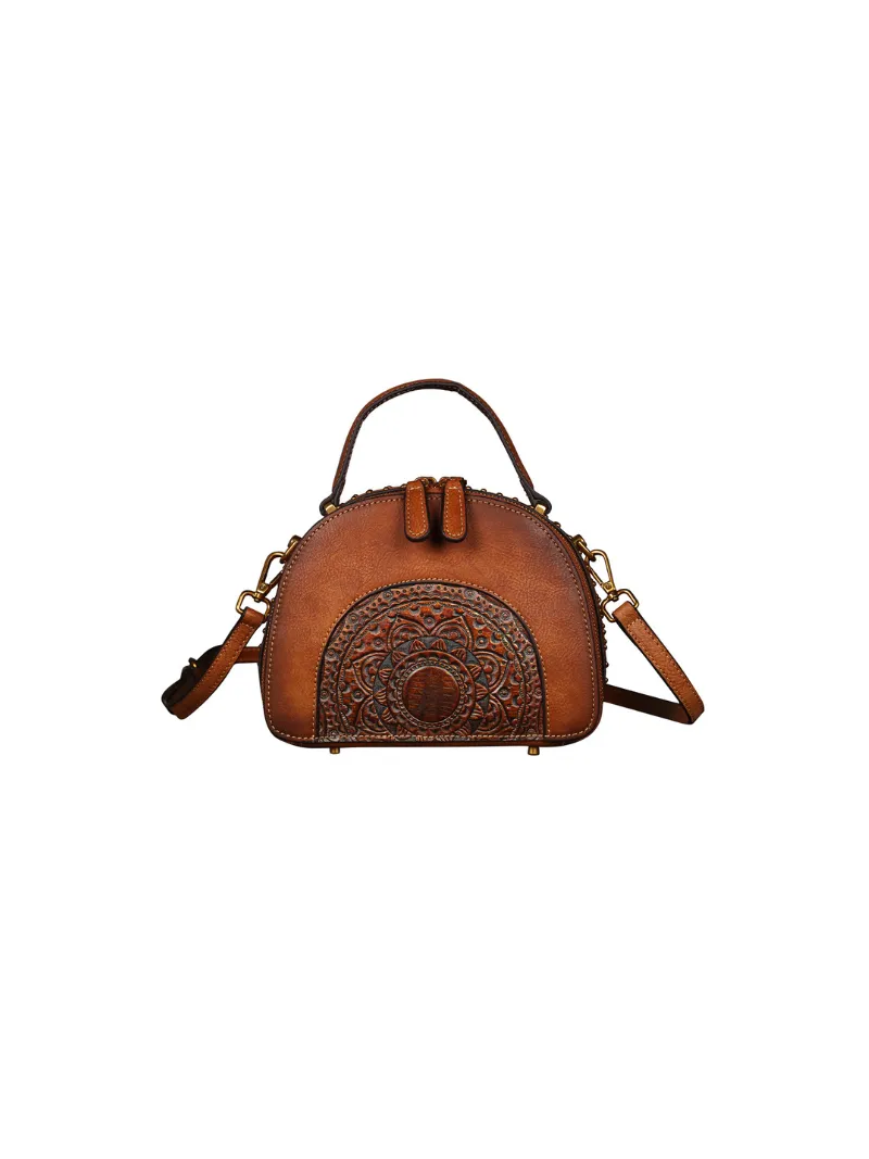 Women's Ethnic Style Leather Round Shape Bag